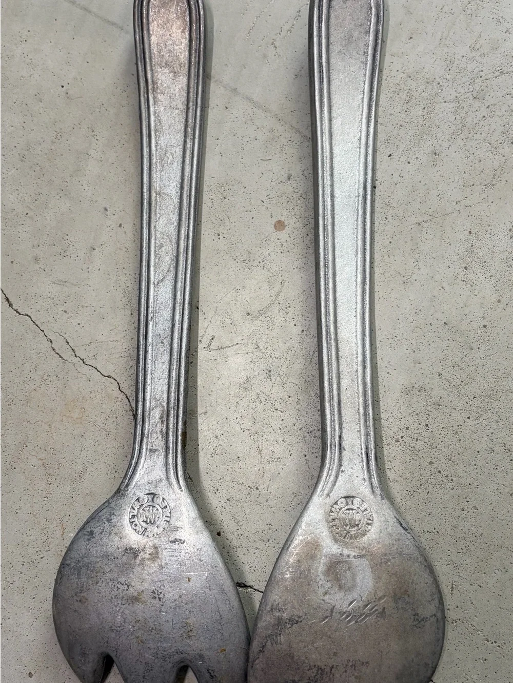 Vintage Wilton Armetale Pewter RWP Beaded Edge Salad Servers Set